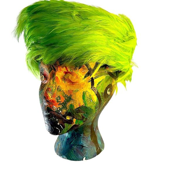 Vintage Lime Green Hat AccessoryVINTAGE LIME GREEN  FEATHERED HAT - Picture 3 of 13